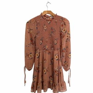 Liberty Love Dusty Rose Floral Smocked Long-Sleeve Mini Dress